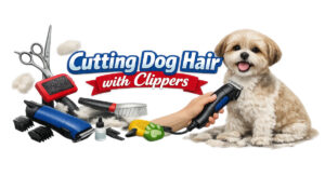 Cutting dog hair with clippers